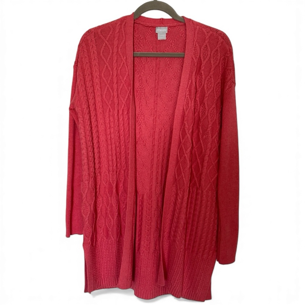 NWT Chico’s Strawberry Blush Cable Stitch Cardigan-Size 1-Wool Cashmere Blend